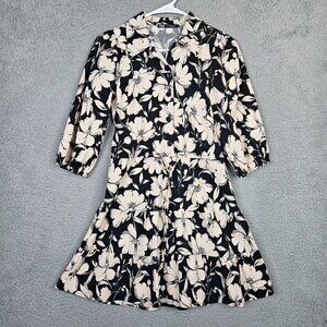 ZARA Women's Collared V-neck Drawstring waist 3/4 Sleeve Dress